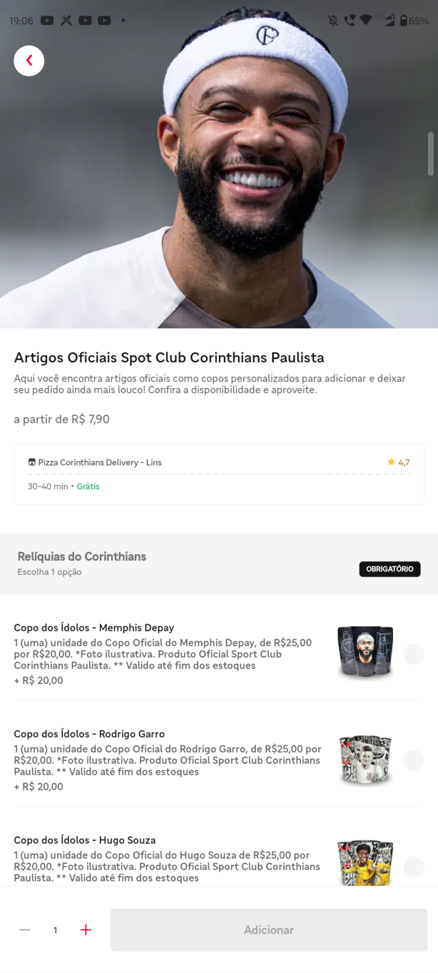 O Corinthians Delivery, no ifood, tem s� a foto dele tamb�m.