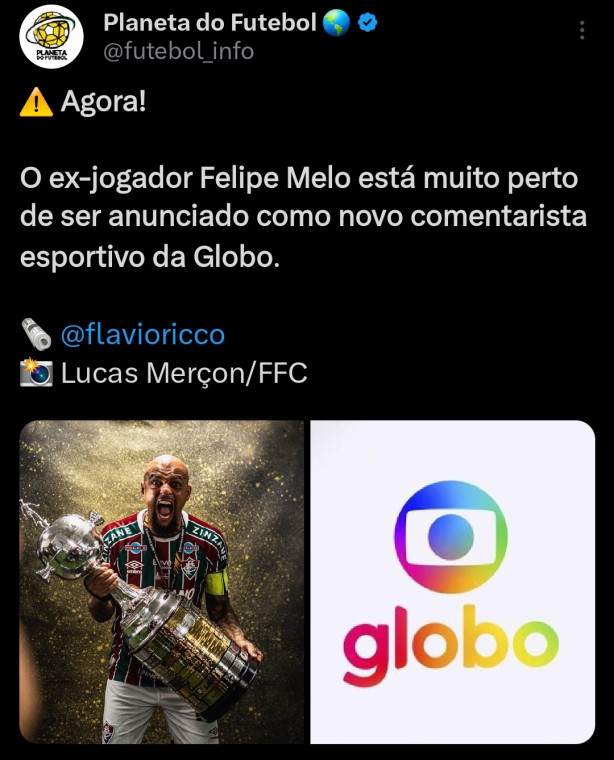 Felipe Melo comentarista da globo