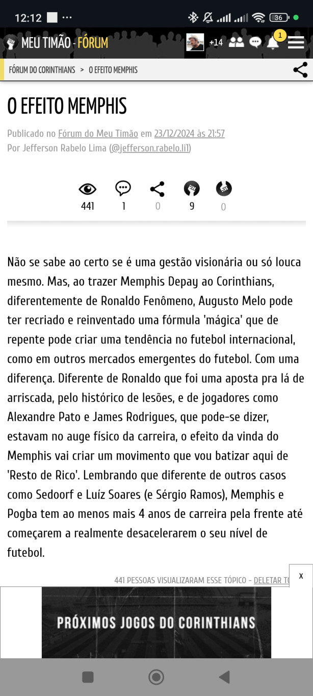 Voltando ao t�pico "efeito Memphis".