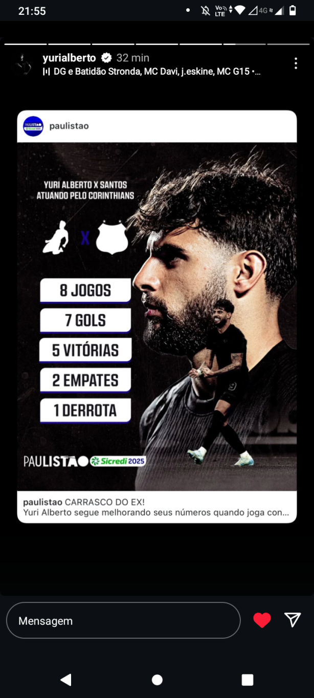 Yuri posta stories zoando o Santos