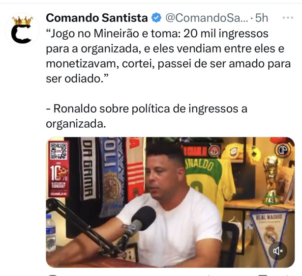 motivo da organizada no querer o Ronaldo: