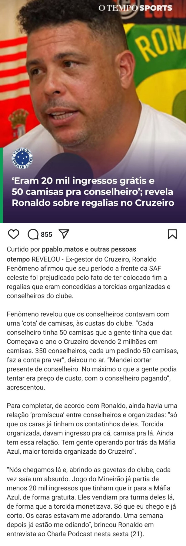 Rapaz Ronaldo sair do Cruzeiro no foi atoa ...