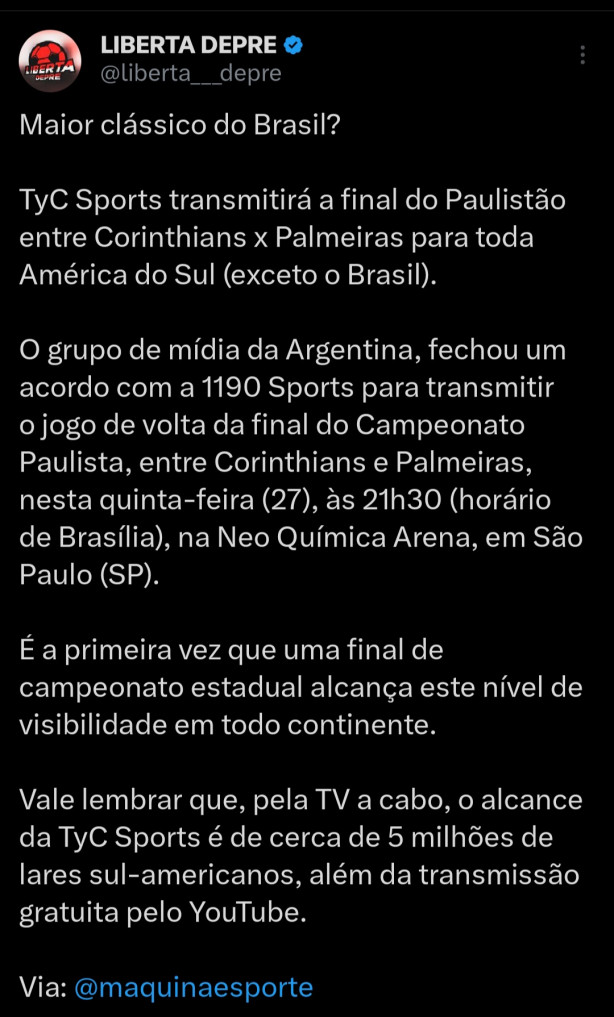 Tyc da Argentina vai transmitir a final para toda a Amrica do Sul