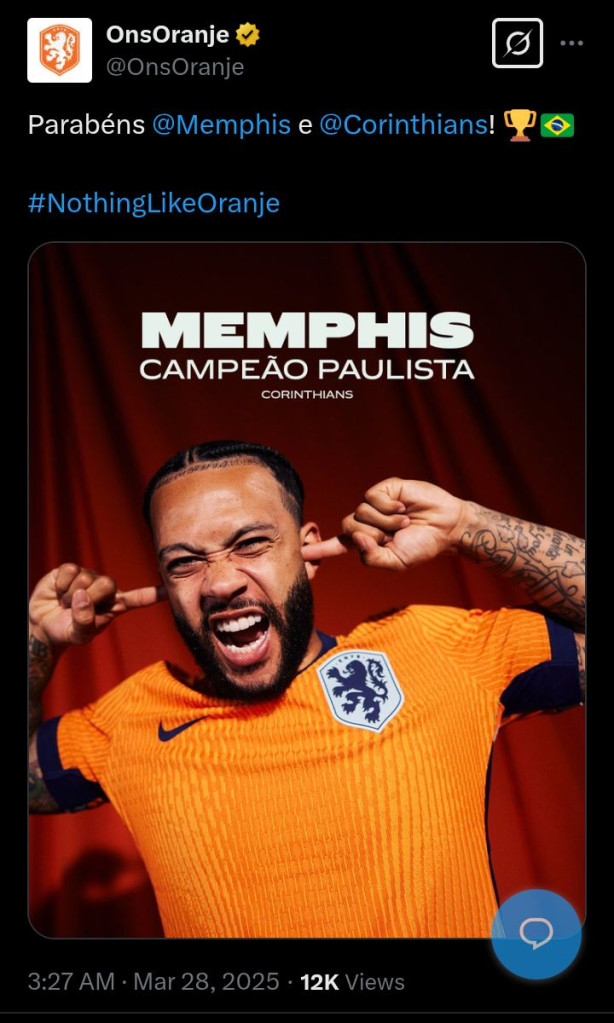 Simplesmente a seleo da Holanda parabenizando o Corinthians e o Memphis