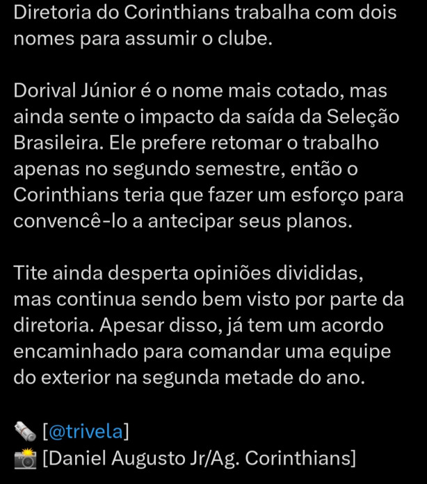 Se for verdade isso nem Tite e nem Dorival devem vir