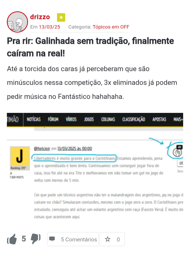 Desconfiem desses tpicos enaltecendo os rivais exageradamente.