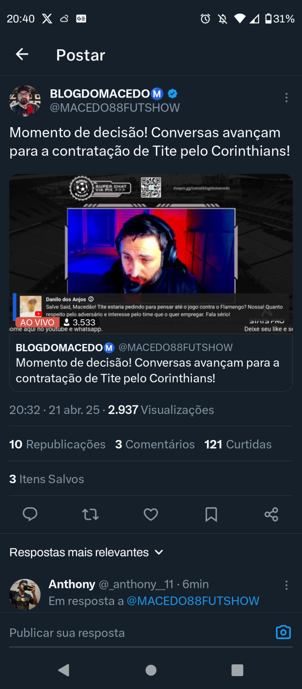 macedo: Tite mais prximo do Corinthians