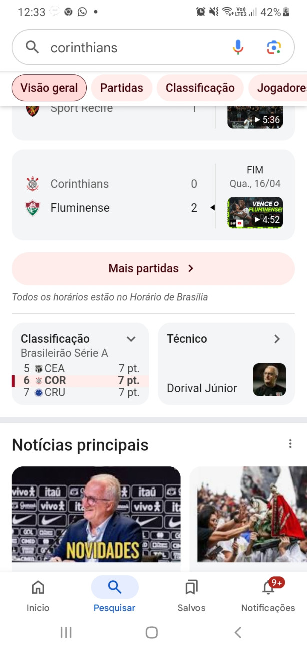 Digite Corinthians no Google e veja qual t�cnico aparece.