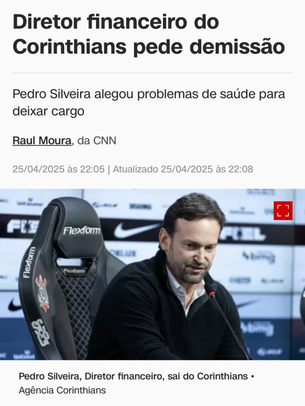 Minha nica esperana acabou: Diretor financeiro do Corinthians pede demisso