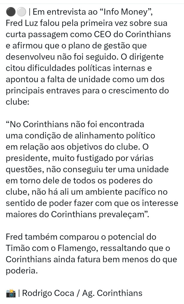 E por notcias como essa que o Corinthians deveria se tornar SAF