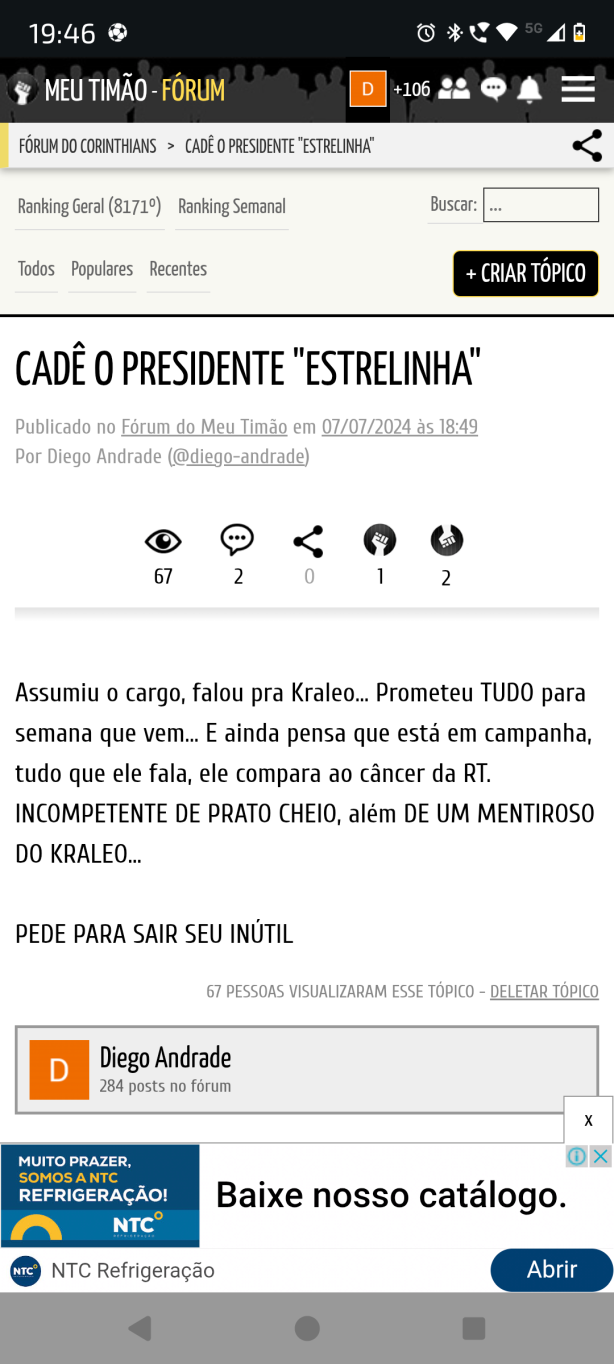 A quase um ano atrs eu postei... E ainda fui negativado