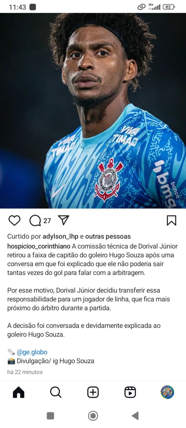 Dorival tirou a braadeira de capito do Hugo depois de uma conversa (ge)