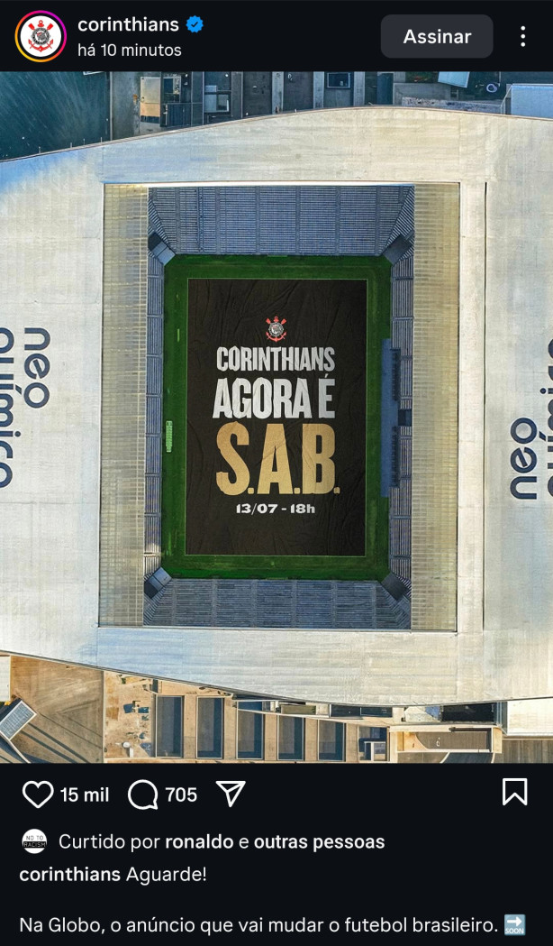 Postagem do Corinthians no Instagram