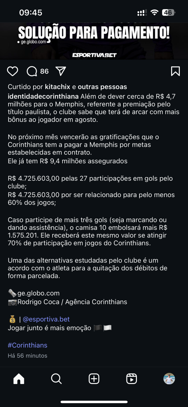 Olha o que o Corinthians deve ao memphis at� o m�s que vem