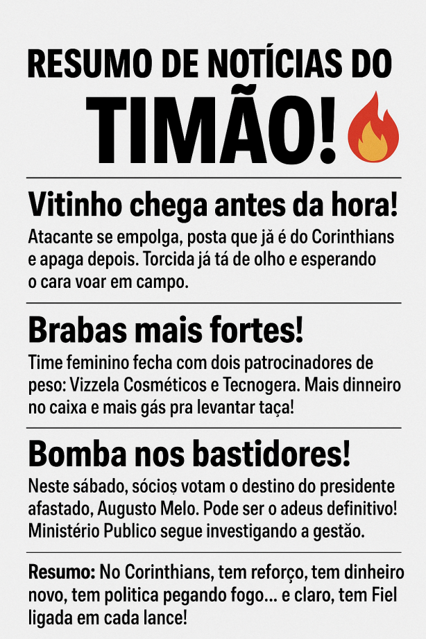 🔥 resumo de not�cias do Tim&atilde;o!