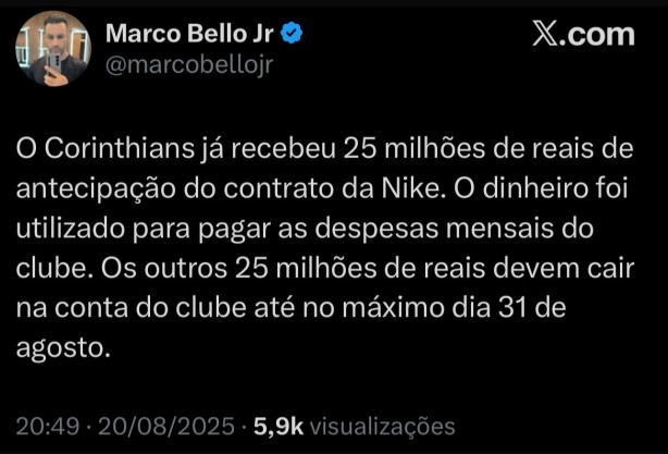 J� levaram metade do adiantamento Nike