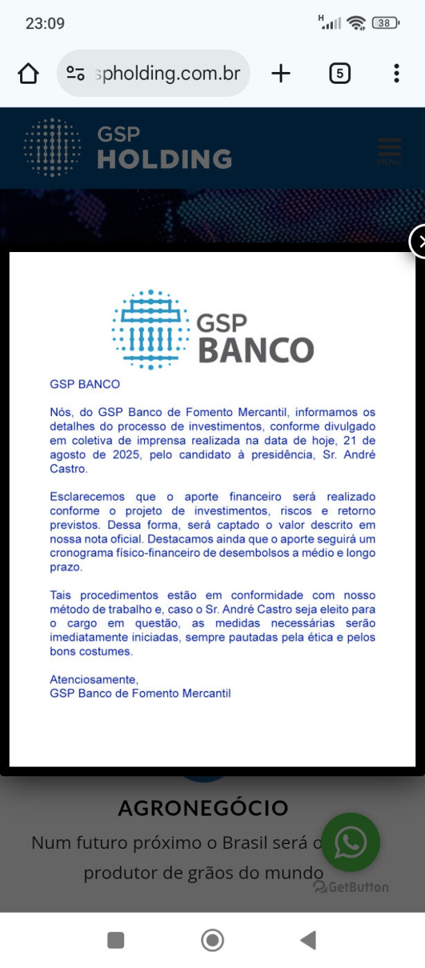 Nota no site da GSP