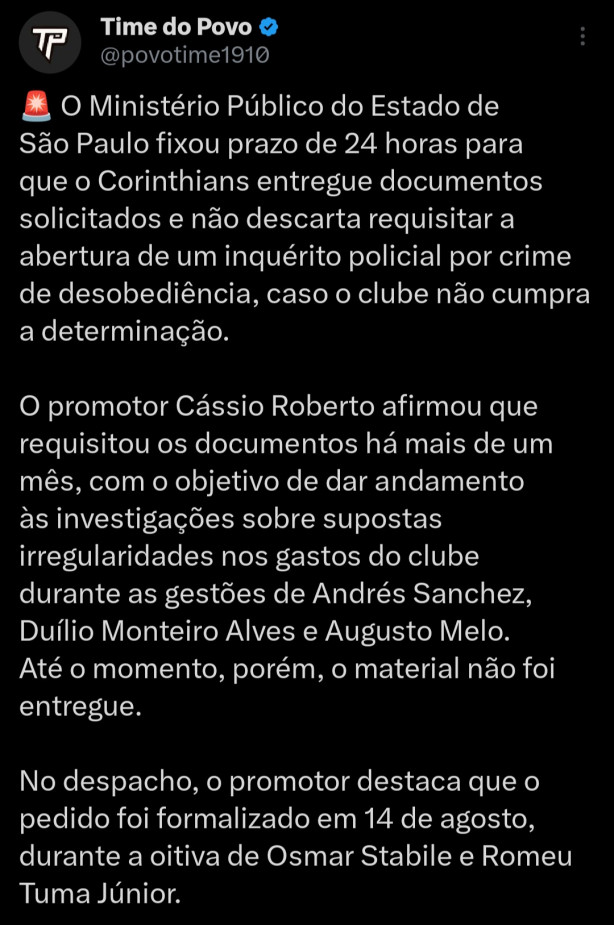Desde 14 de Agosto o Promotor pediu ao Stabile os documentos