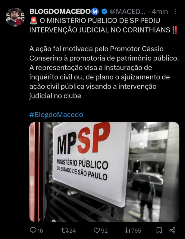 Minist�rio P�blico pede Interven��o judicial no Corinthians