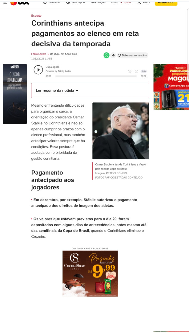 Anteciparam o pagamento do elenco hoje