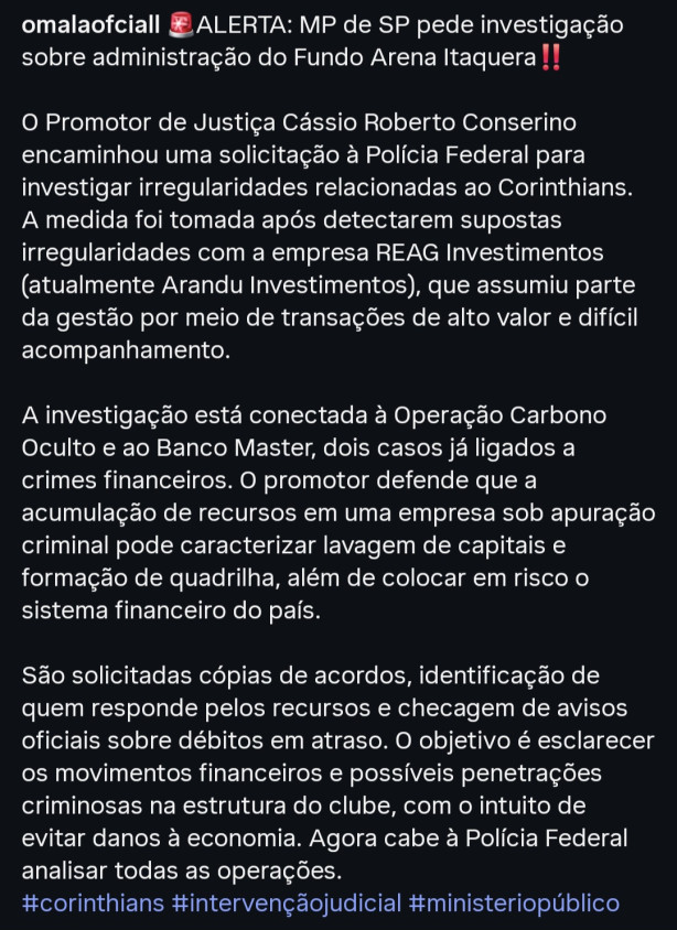 MP investigando o fundo da Arena
