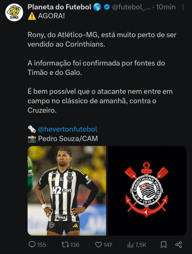 Rony est� pr�ximo, segundo Heverton Guimar�es!