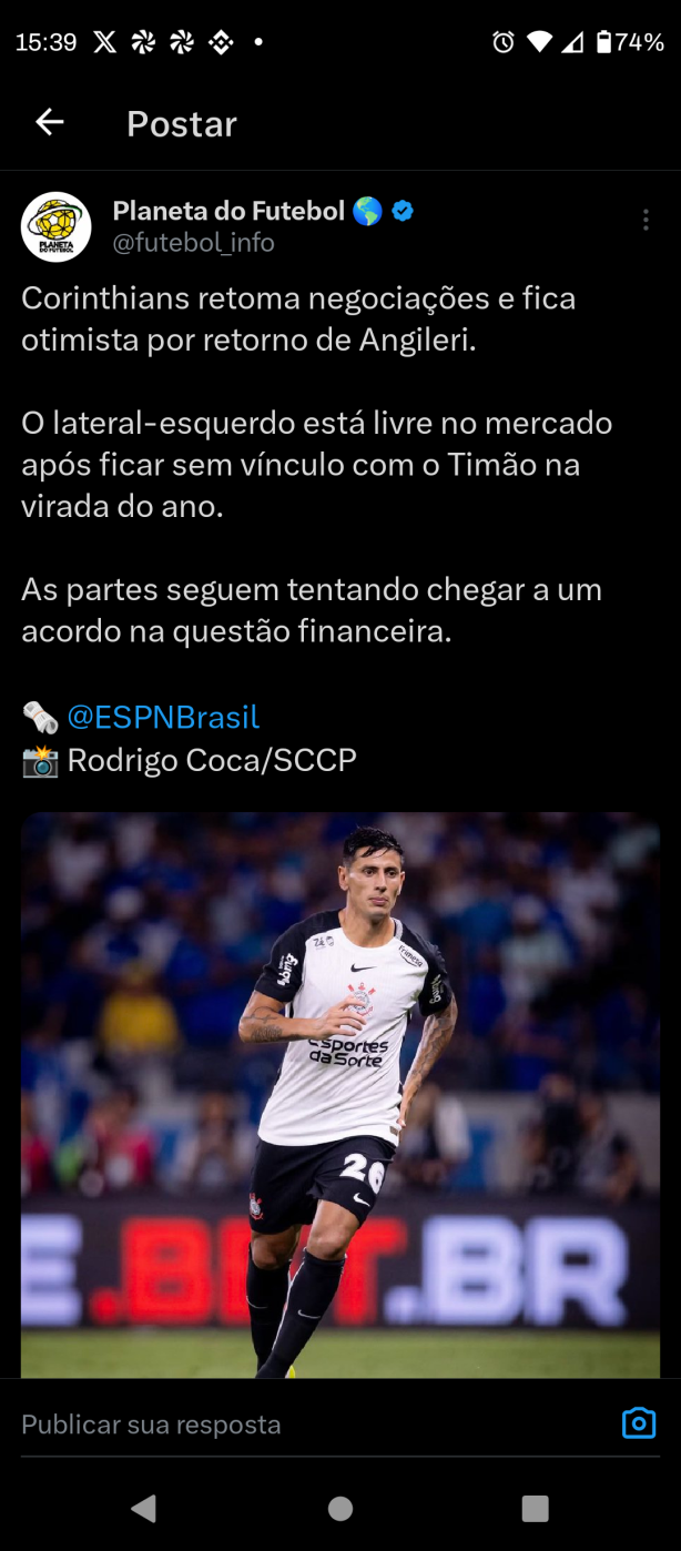 Reviravolta: Angileri pr�ximo de ficar no Corinthians