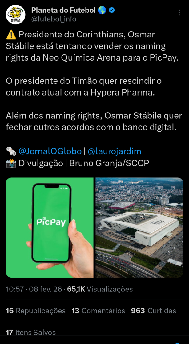 Osmar Stabile negociando o Naming Rights com a PicPay