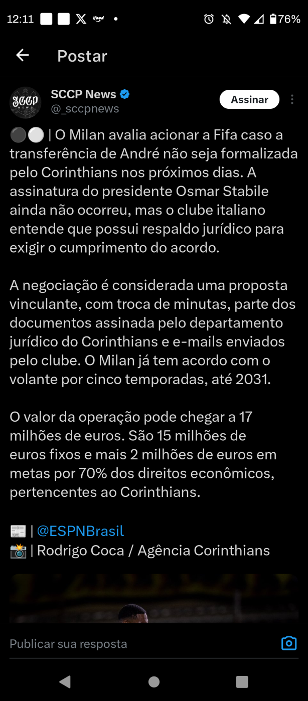 Detalhes do poss�vel acionamento do Milan na FIFA