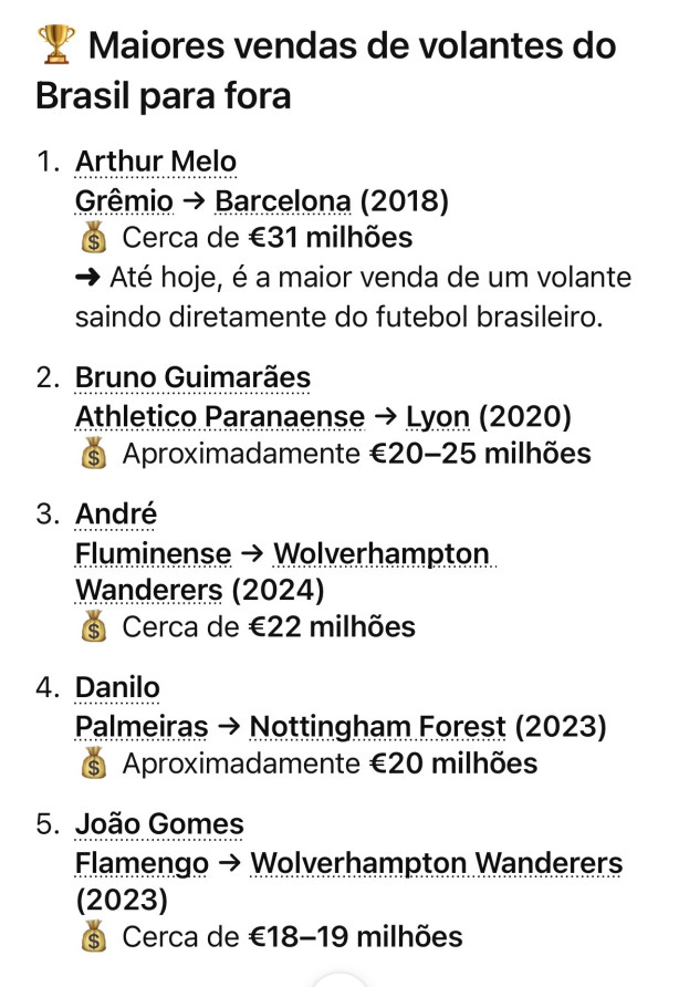 Top 5 vendas de volantes brasileiros