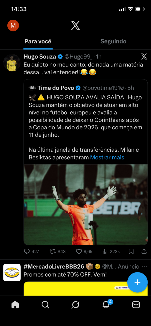 Hugo Souza se pronunciou