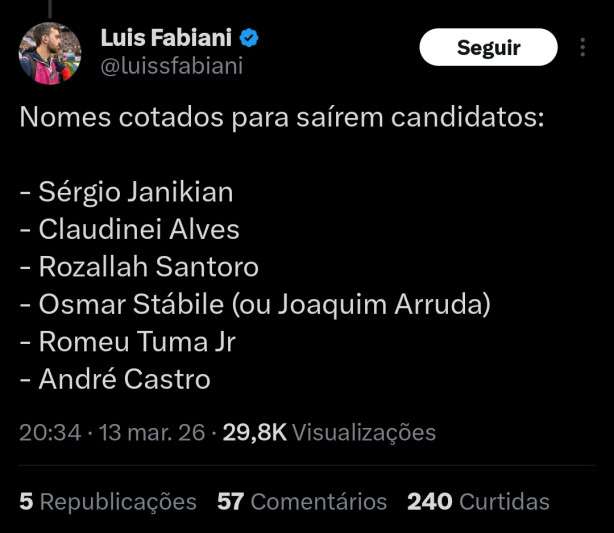Poss�veis candidatos para a presid�ncia do Corinthians