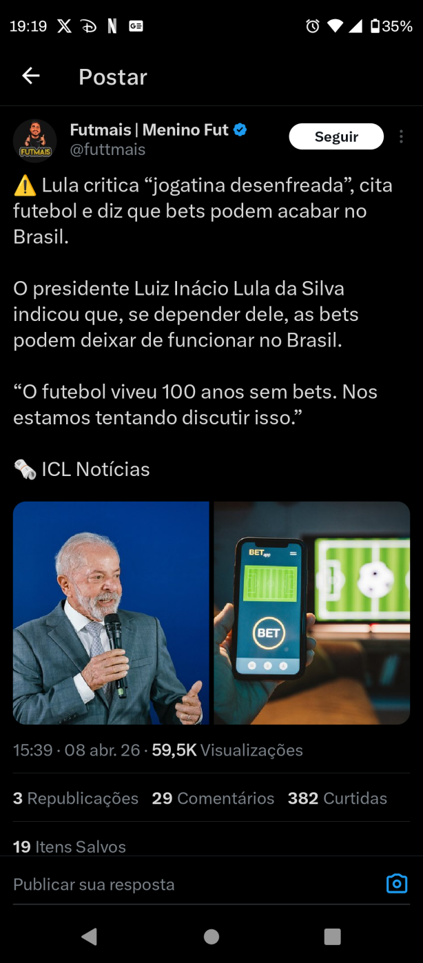 off - lula se posiciona contra as Bets
