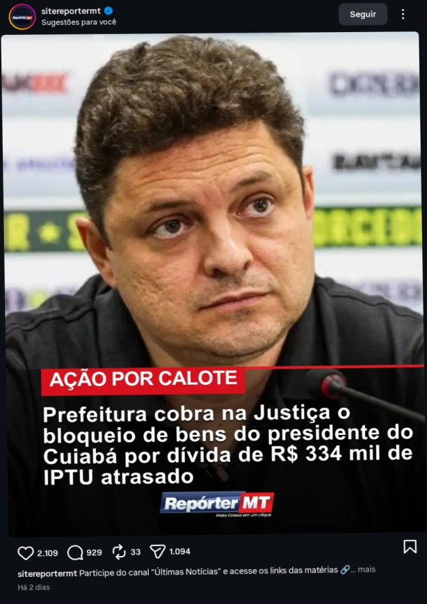 Fala que � culpa do Corinthians agora (Presidente do Cuiab�)