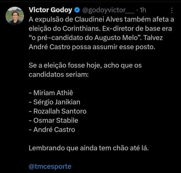 Lista dos poss�veis candidatos a presid�ncia do Corinthians!