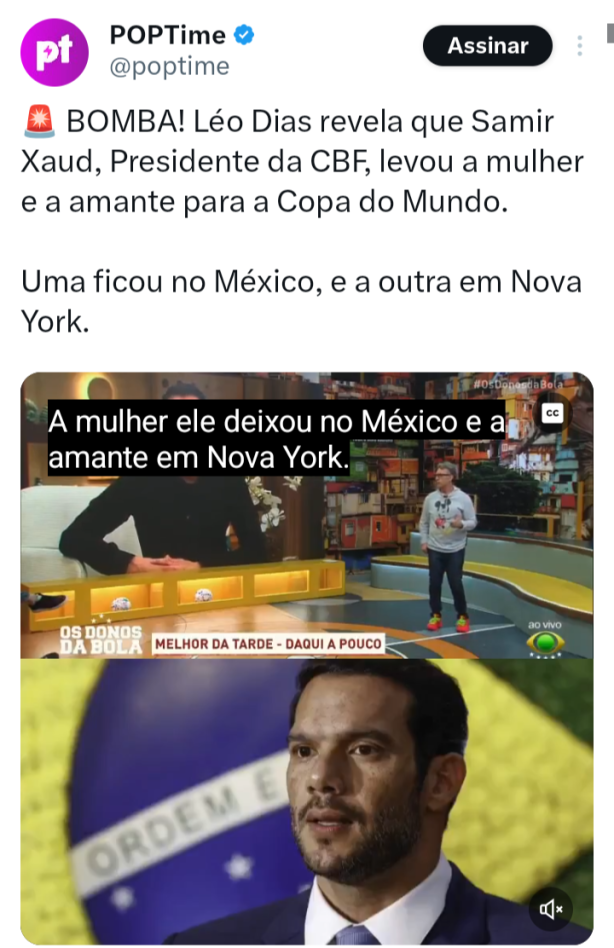 Presidente da CBF levou amante e esposa pra copa