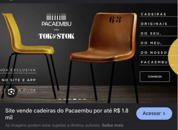 Venda das cadeiras retiradas