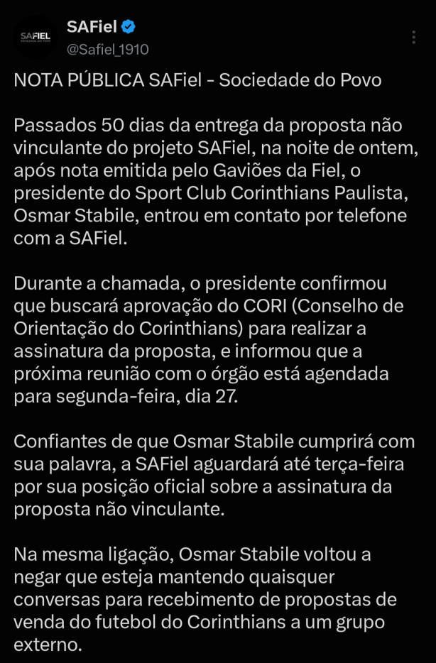 🚨🚨🚨 OSMAR STABILE, ligou para a rapaziada da SAFIEL