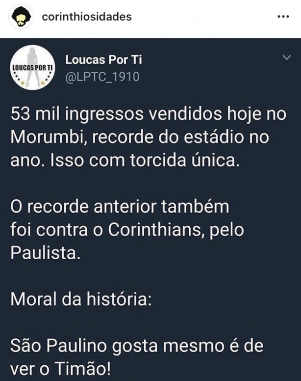 O motivo do Morumbi sempre lotar em jogo do Corinthians