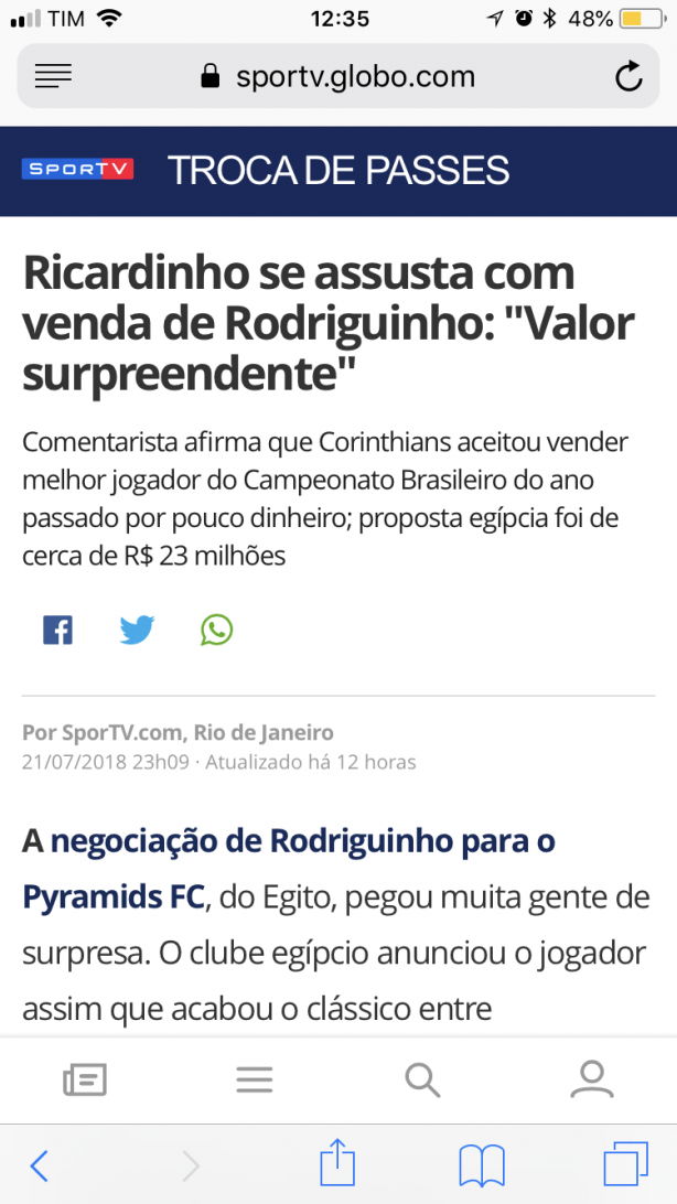 Valor da venda de Rodriguinho assusta comentarista...! TODOS ESTO PERCEBENDO QUE H ALGO DE ERRADO.