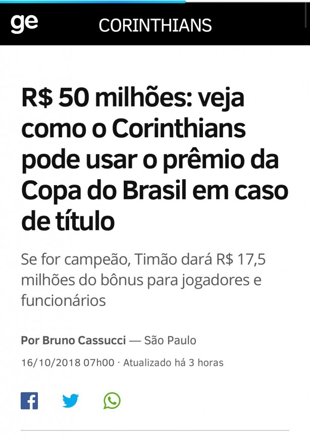 Como o Corinthians pode usar os 50 milhes de prmio.