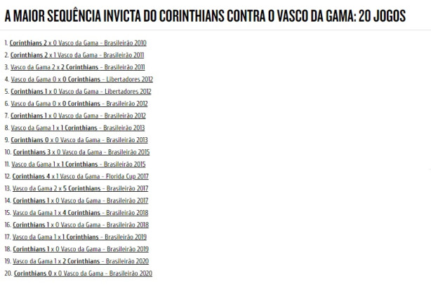 Caso não perca para o Vasco, Corinthians manterá um tabu de 13 anos