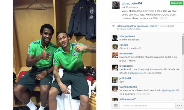 Gil postou foto com Neymar com mensagem para o filho, Carlos Gilberto
