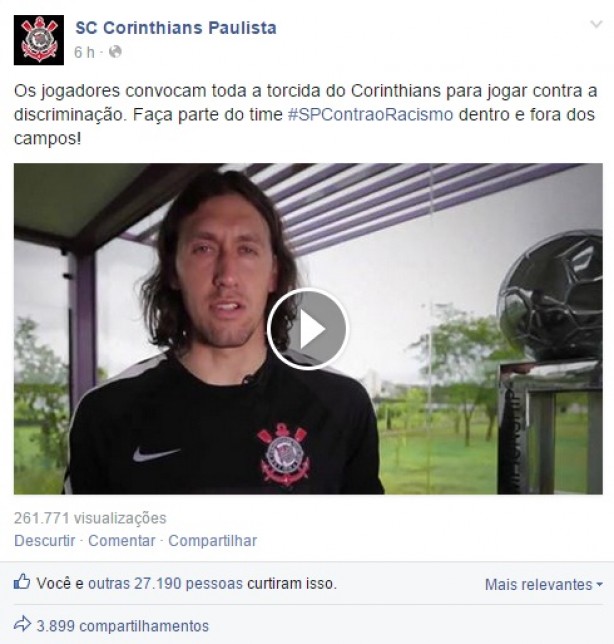O goleiro Cssio foi um dos jogadores que participaram da ao publicada na rede social