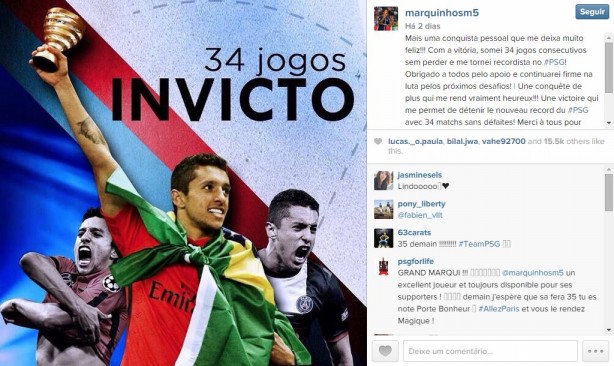 Zagueiro postou imagem em comemorao ao recorde