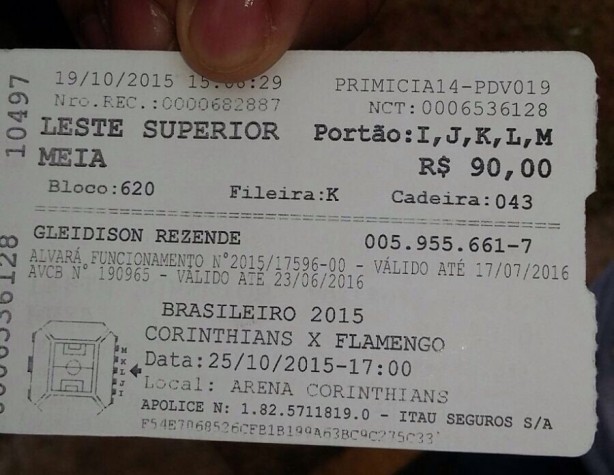 Foto de ingresso falso entre Corinthians x Flamengo circulou na web