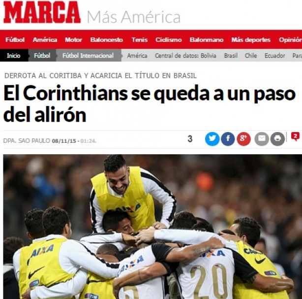 O jornal espanhol Marca destacou a vitória do Timão sobre o Coritiba