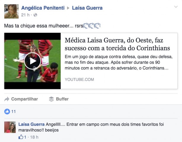 Postagem no Facebook de Lasa entregou paixo pelo Corinthians