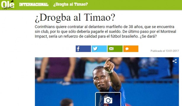 Site Ol, da Argentina, repercutiu a possvel contratao de Drogba no Corinthians