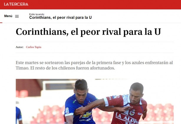 Jornal chileno mostrou respeito ao Corinthians